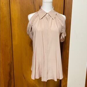 NWOT Jay Godfrey 100% Silk Blouse Blush Pink Cold Shoulder Drape Sleeves Buttons